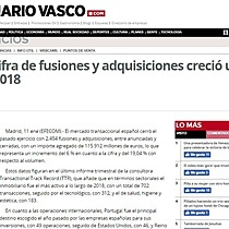 La cifra de fusiones y adquisiciones creci un 6 % en 2018